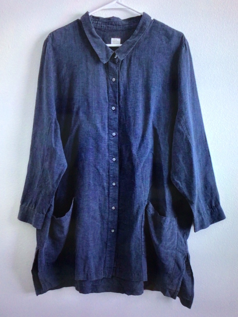 Poetry Button-Front Tunic Blouse in Navy Blue